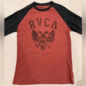 RVCA Men's Maroon & Black Graphic Raglan Tee